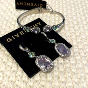 Givenchy Earring and Bracelet Set purple & green crystals